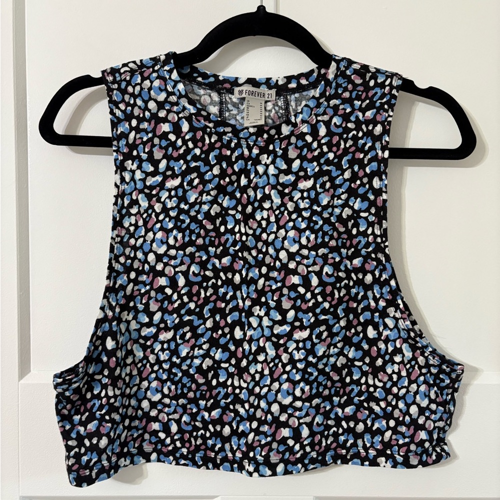 Forever 21 Black and Blue Leopard Print Tank Top